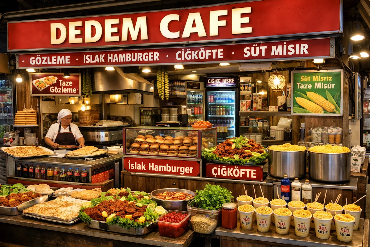 Dedem Islakhamburger Gözleme çiğköfte süt mısır ekmek arası köfte